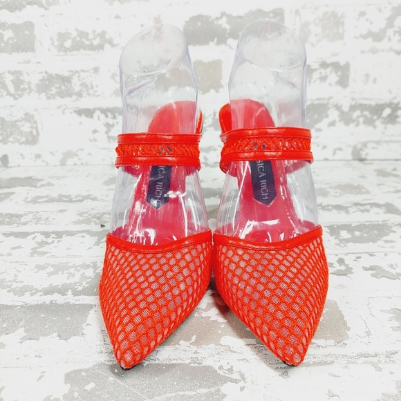 New JESSICA RICH Ysabelle Fishnet Red Pointed Toe Pum X133 - Picture 3 of 13